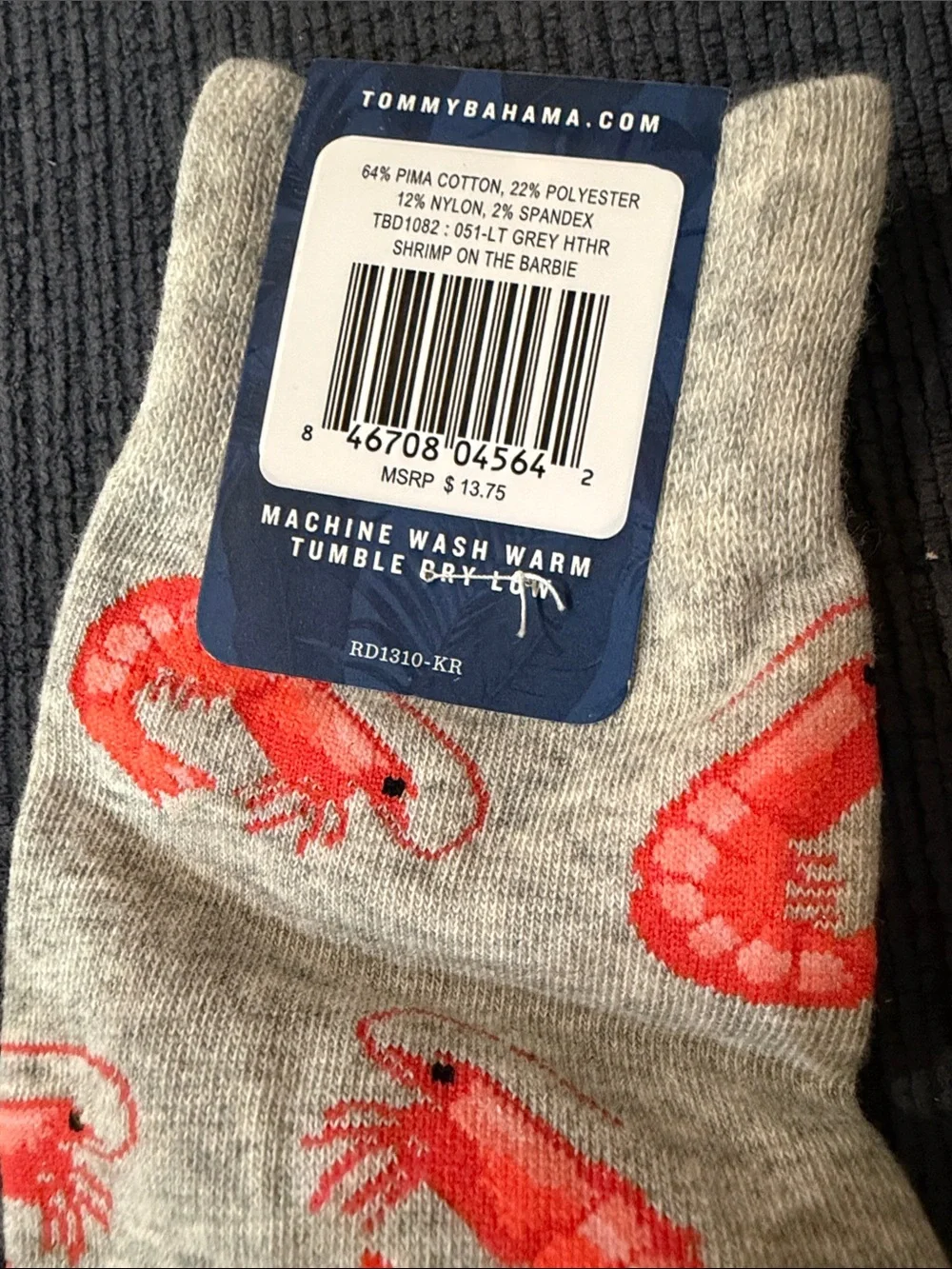 Tommy Bahama Men’s Crew Socks - Coral Shrimp, Teal Stripes, Navy Flamingo